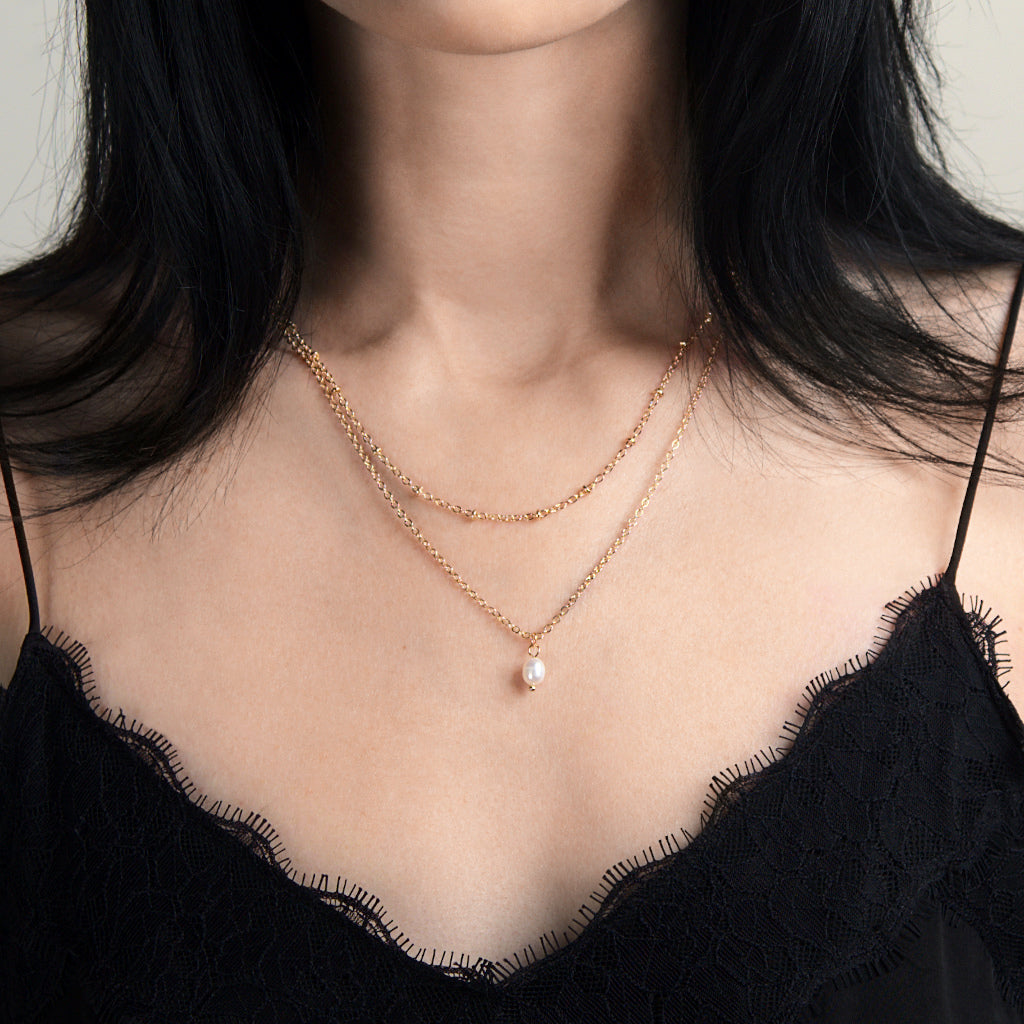 Nuance Double Chain Necklace with Pearl lifestyle photo