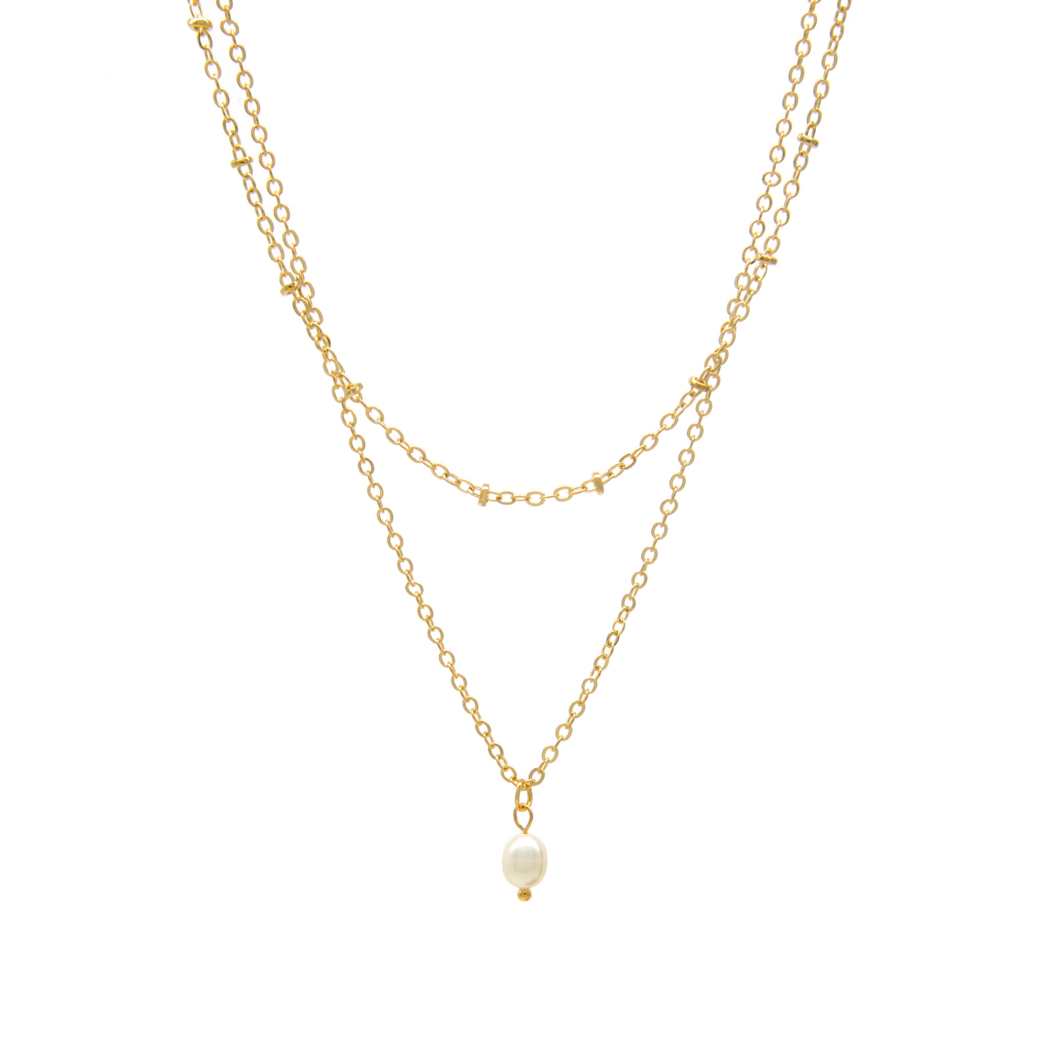 Nuance Double Chain Necklace with Pearl