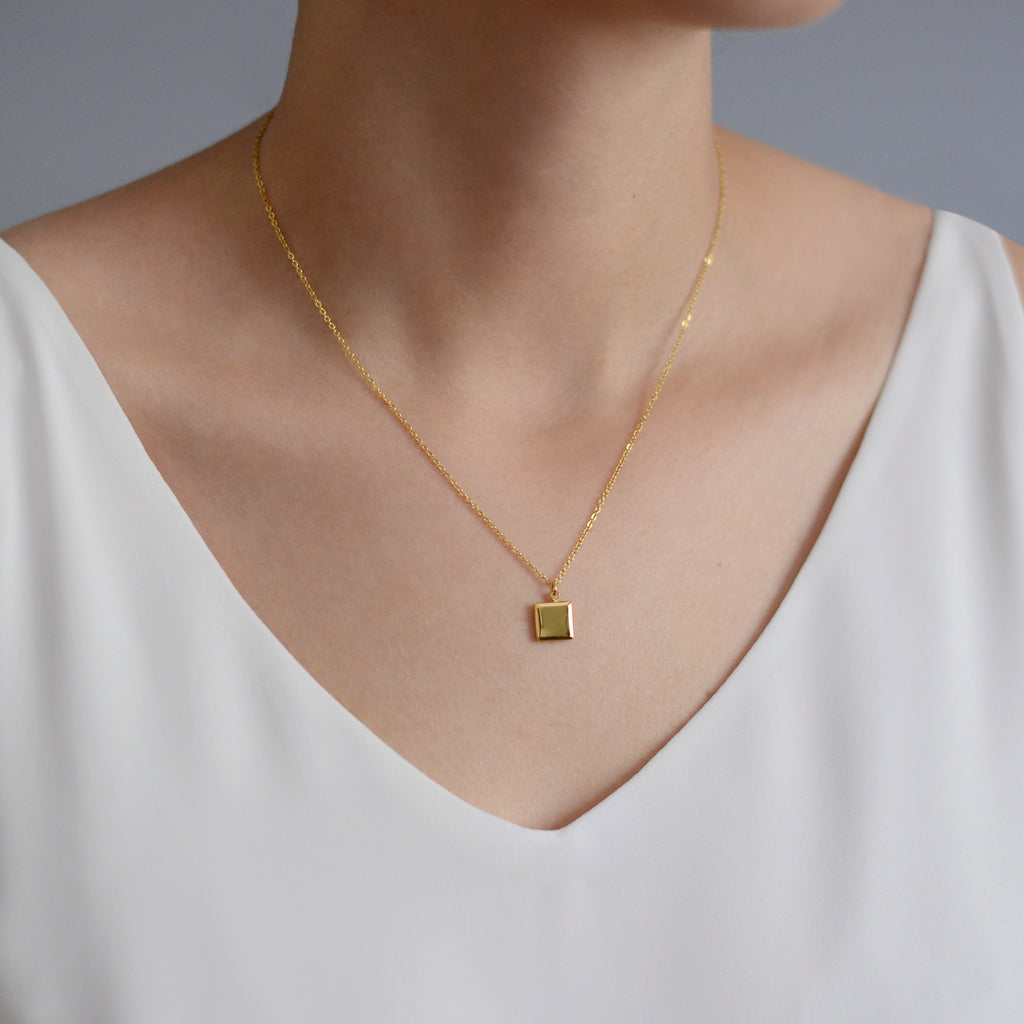 Simple Geometry Necklace with Square Pendant in Gold Plated Lifestyle photo